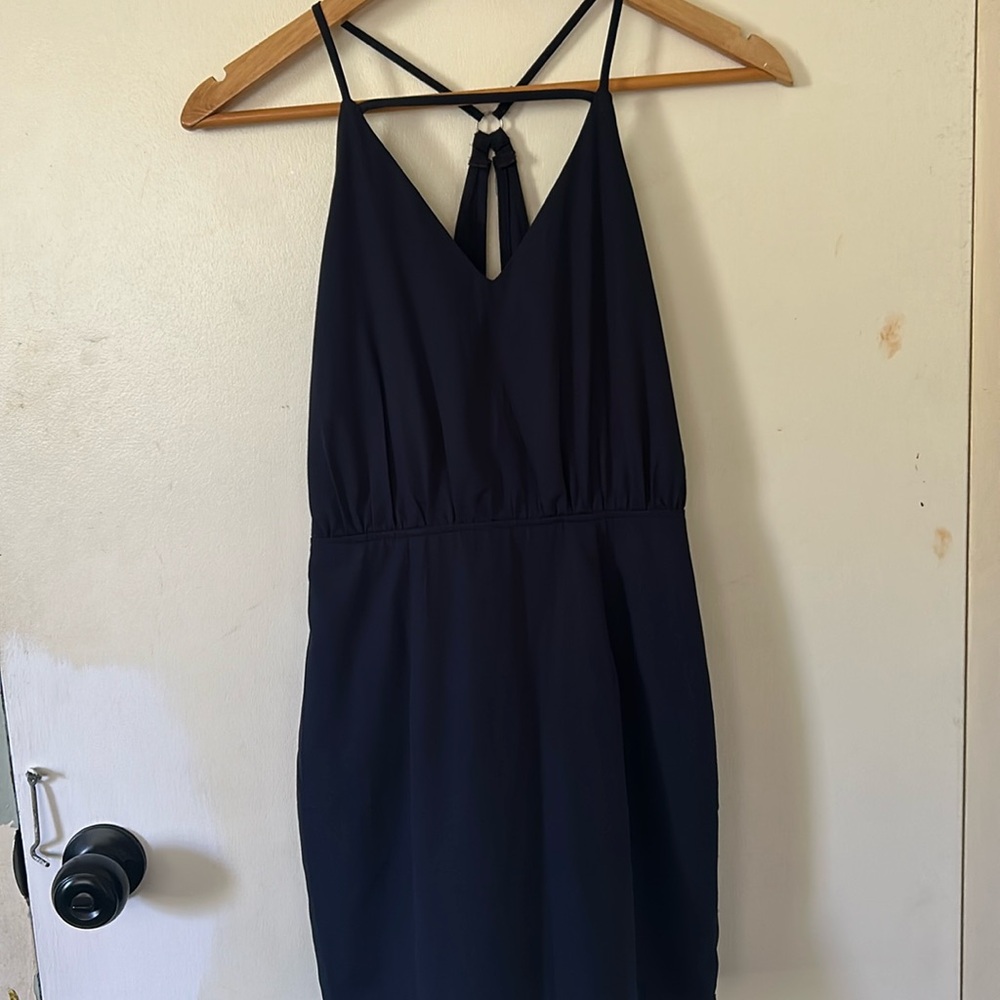 Navy blue back cutout mini dress